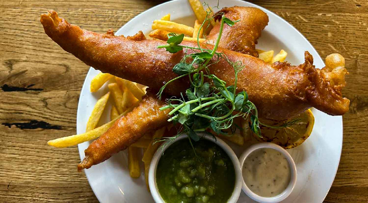 a plate of tankerville fish and chips
